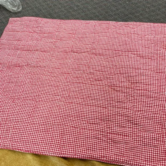 Bright Future red & white gingham, cotton crib quilt with matching bed skirt - Picture 4 of 8